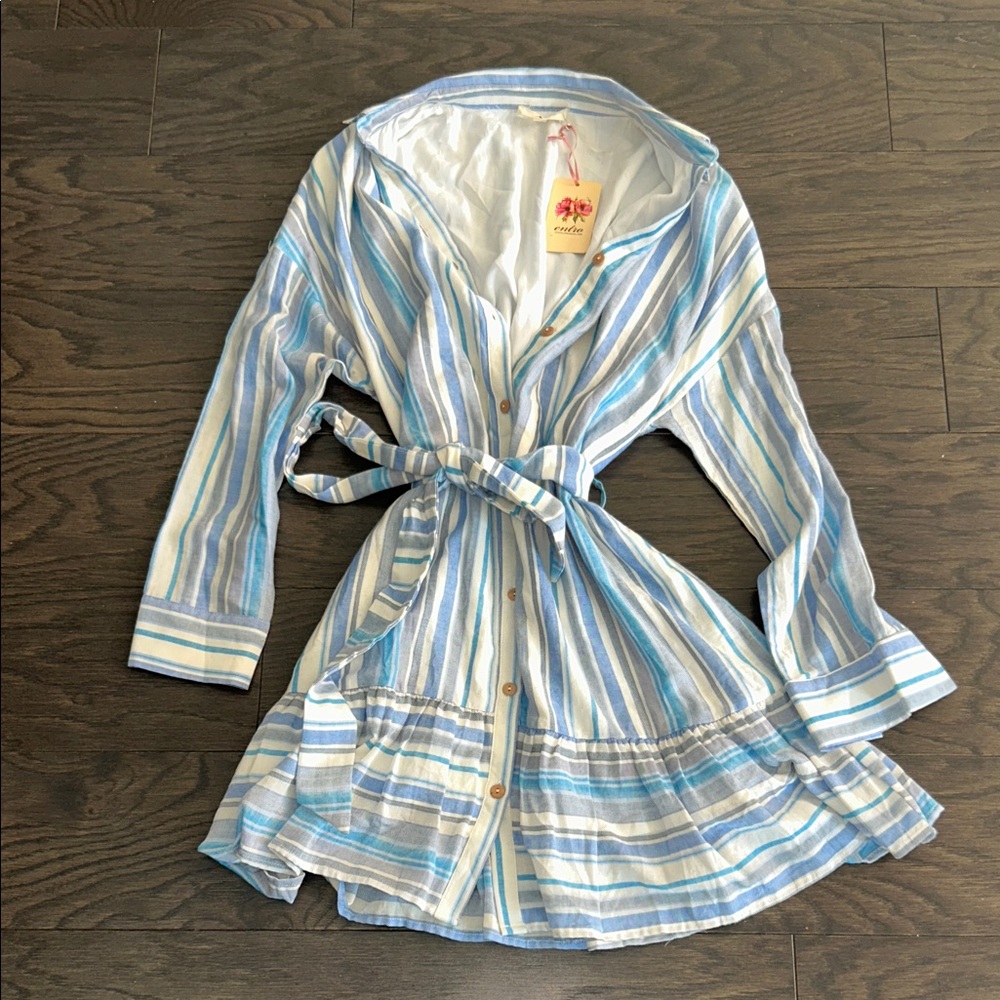Entro Blue and White Striped Dress